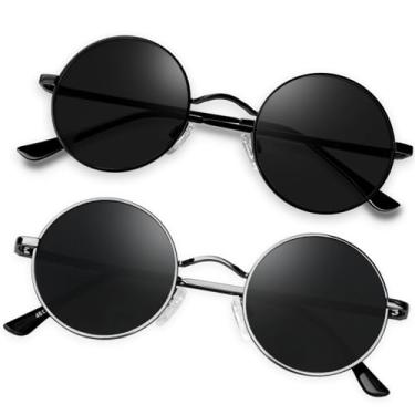 Imagem de KANASTAL Óculos de sol redondos para mulheres e homens, óculos de sol polarizados, bloqueio de UV, Gojo Satoru cosplay (pacote com 2), 【B01】Preto + preto metálico, medium size
