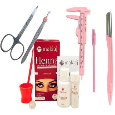 Imagem de kit renna de sobrancelha profissional completo henna makiaj escovinha 