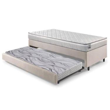 Imagem de Bicama Box Solteiro Linho Bege 88x188x28 cm com Colchão Hanover Induco