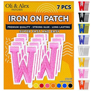 Imagem de Oli and Alex Iron On Letters 6 cm - 7 peças de W rosa adesivos letras para roupas - Super cola - sem necessidade de costura - bordado time de futebol escola universitário - rosa, W