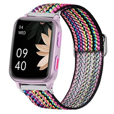 Imagem de Lamshaw Pulseira de relógio inteligente Popglory de 1,85 polegadas P66, pulseira elástica ajustável compatível com smartwatch MorePro H56 / Kimnix T99 Pro Watch / LESHIDO CS08 de 4,7 cm (Boho Rainbow)