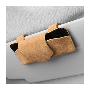 Imagem de Suportes de óculos de sol para viseira de carro, suporte magnético de óculos para carro, suporte de óculos de couro e clipe de cartão de bilhetes, acessórios internos universais para SUV caminhão van (bege)