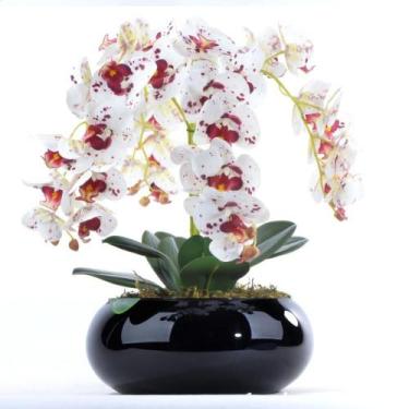 Imagem de Arranjo de Orquídeas Tigre de Silicone em Vaso Preto Malu - Vila das F