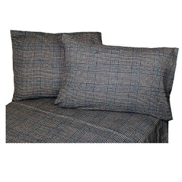 Imagem de La Rochelle Jogo de lençol de flanela xadrez 10746, Queen, preto