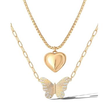 Imagem de Jessica Simpson Conjunto de colar com pingente, 16+3 colares com pingente de coração e 18+3 colares com pingente de borboleta com detalhes de cristal, Zinco, Zircônia cúbica