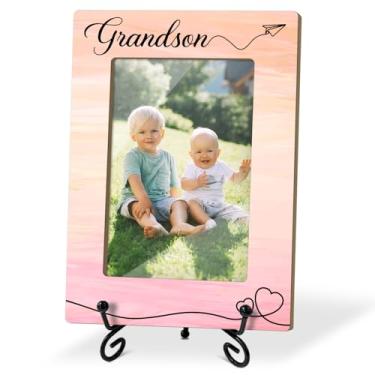 Imagem de YUEXLL Porta-retrato para netos, presentes de Natal, aniversário, neto, 10 x 15 cm, com suporte para exibição de mesa, presentes para avós (gradiente rosa vertical)