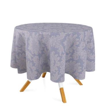 Imagem de Toalha de Mesa Redonda em Tecido Jacquard Cinza Medalhão Tradicional -