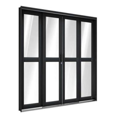 Imagem de Porta de Correr de Aço com Travessa 213 x 200 x 12 cm Preto 4 Folhas R