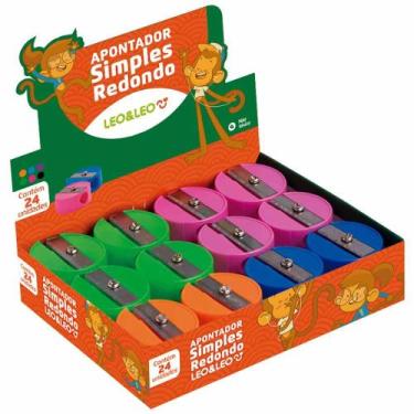 Imagem de Kit Com 24 Apontadores Redondo Simples Plástico Lâmina Inox Escolar - 