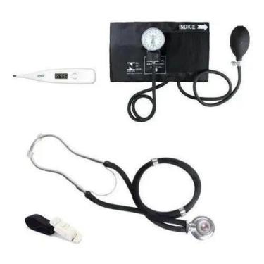 Imagem de Kit Enfermagem Esfigmomanômetro Esteto Garrote Termometro - Premium,  