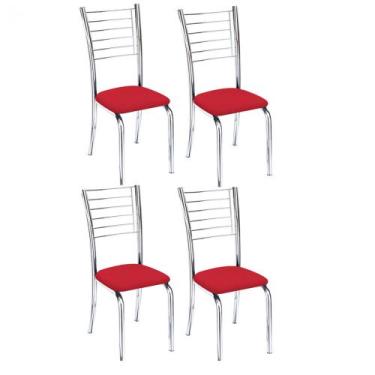 Imagem de Kit 4 cadeiras Lara cromada para cozinha-assento sintético Vermelho-Ga