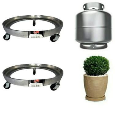 Imagem de Kit 2 Suporte Para Botijão Gás Reforçado Alumínio 3 Rodinhas - TERRA L