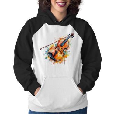 Imagem de Moletom Feminino Violino Watercolor - Foca na Moda, Branco, Preto, G