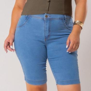 Imagem de Short Ciclista Jeans Azul Claro Empina Bumbum Com Cintura Alta E Elast
