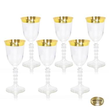 Imagem de Conj Taças Vinho Cristal Italiano Ouro Prensado Grego - LUXdécor