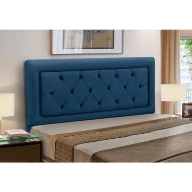 Imagem de Cabeceira Cama Box King Estofada Madeira Belinha Reta - D'Julia, Azul