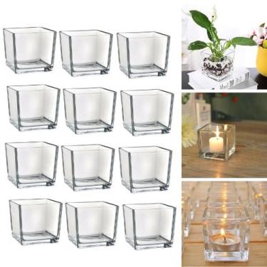 Imagem de 12 Porta Velas Castiçal Vaso de Vidro Quadrado Colorido - Cascavel