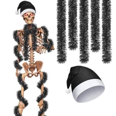 Imagem de Cozypower 3 peças de acessórios de fantasia de esqueleto de 3,6 m, incluindo chapéu de Papai Noel gigante de Natal e 2 peças de guirlandas metálicas de esqueleto para decoração de festa de Natal