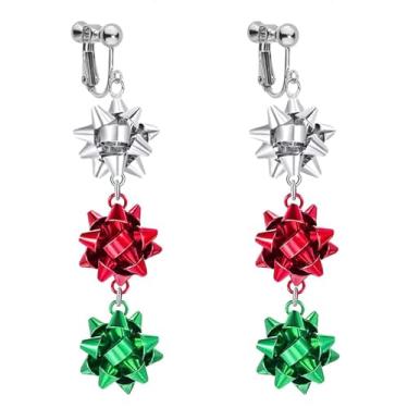 Imagem de Brincos de Natal com clipe não perfurados para mulheres, vermelho e verde, flocos de neve, sino, nó de bengala, brincos pendurados, colorido, festival, festa, pingente, joias, para mulheres, Zinco,