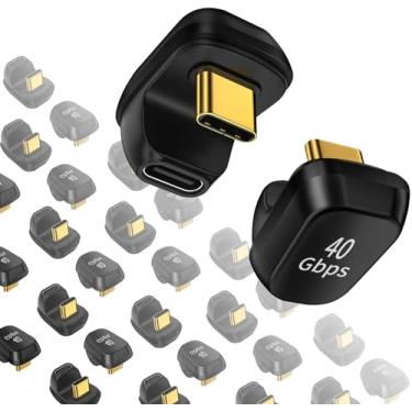 Imagem de ShineeKee Adaptador USB C de 180 graus em forma de U 40 Gbps transferência de dados USB 4.0/Thunderbolt 4 tipo C macho para fêmea extensor para celular, interruptor, deck a vapor, tablet, laptop