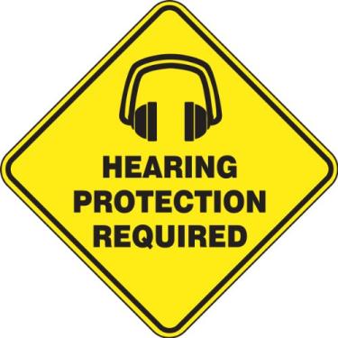 Imagem de Accuform PSR424 Slip-Gard Adesivo Vinil Forma Diamante Placa de Chão, Legenda "Proteção Auditiva Necessária", 43 cm de Comprimento x 43 cm de Largura, Preto em Amarelo