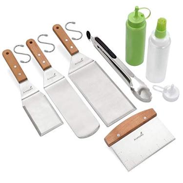 Imagem de Conjunto de espátula de metal - kit de acessórios para grelhar - espátula plana para grelhar panqueca flipper hambúrguer - utensílio de metal ótimo para churrasqueira topo plano - acessórios de ferro