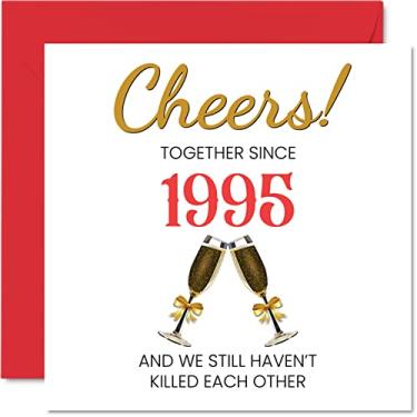 Imagem de Cartão engraçado de aniversário de 28 anos para marido e esposa - Together Since 1995 - Happy 28th Wedding Anniversary Cards for Partner, I Love You Gifts, 5,7 x 5,7 polegadas Cartões comemorativos para vinte e oito aniversários