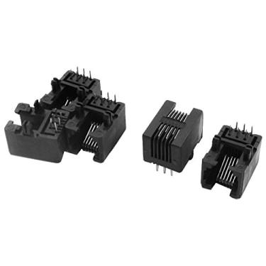 Imagem de uxcell 5 peças RJ11 PCB conector de tomada modular preto 6P6C soquete de telefone