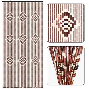 Imagem de Boshen Cortina de Contas de Bambu Cortina de Contas Boho 52 Fios 35,4x74,8" Cortina de Contas de Porta de Madeira Natural Feita À Mão para Pendurar Contas de Porta Divisória de Amb (35,4"L X 78,7"C (P