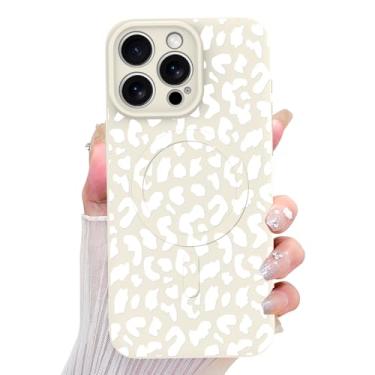 Imagem de OOK Capa magnética para iPhone 16 Pro, estampa fofa de leopardo branco de silicone, compatível com MagSafe Cheetah Print proteção para câmera à prova de choque fina capa de telefone para 6,3