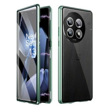 Imagem de QUIETIP Capa compatível com OnePlus 13 5G, moldura metálica magnética dupla face, vidro temperado transparente com capa de proteção para câmera, verde