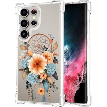 Imagem de Hungo Capa compatível com Samsung Galaxy S25 Ultra para mulheres, meninas, design claro, bonito, feminino, designer estético, pele, apanhador de sonhos, flores