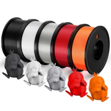 Imagem de Filamento de impressora 3D PLA 1,75 mm Materiais de impressão pacote de 5 cores filamato de impressão 1,75 mm branco preto claro vermelho laranja filamento 1,75 precisão ± 0,02 mm carretel de
