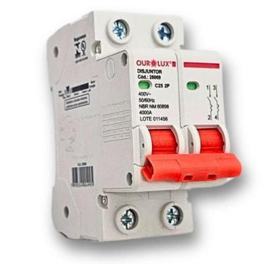 Imagem de Disjuntor Bipolar 25A Classe 1 NBR NM 60898 Ourolux