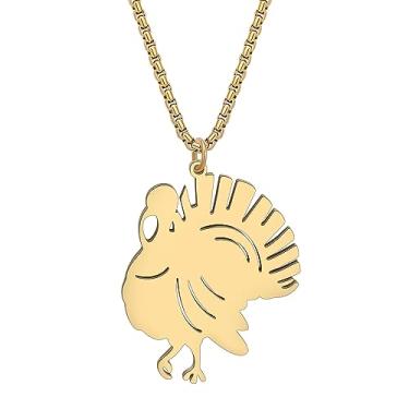 Imagem de DALANE Colar de aço inoxidável de peru de ação de graças banhado a ouro 18 quilates, joia com pingente de galinha para mulheres, meninas, presentes inovadores, lembrancinhas de festa, Medium, Aço