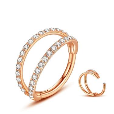 Imagem de Yaoyaoyors Anéis nasais Septum Clicker : Triple Double twist Open Stack Conch Daith Spiral Nose Hoop Surgical Steel Cartilagem Helix Rook Lobo Brinco argola para mulheres meninas piercing de narina, Metal Zircônia cúbica, Zircônia cúbica