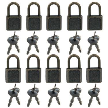 Imagem de Litoexpe 10 peças, mini cadeado de diário fofo, pequenos cadeados de bagagem com chaves, pequeno cadeado de metal sólido para decoração de caixas de joias (Bronze)