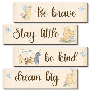 Imagem de BirtDerr 4Pcs Decorações Winnie The Pooh - Coisas De Bebê Winnie The Pooh - Decoração De Parede Do Quarto Winnie - Placa Adorável Winnie The Pooh Para Quarto De Bebê - Decoração De Berçário Winnie T