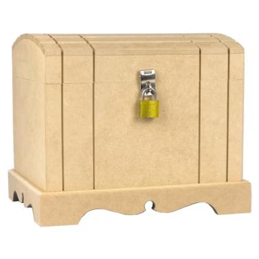 Imagem de Caixa Baú Cofre De Madeira Em Mdf Cru Com Fecho para Cadeado (BAÚ COFRE + CADEADO)