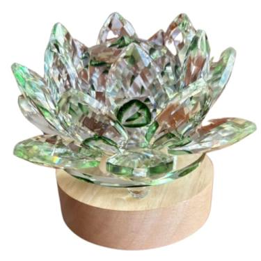 Imagem de Luminária Decorativa de Mesa Flor de Lótus em Cristal feng shui, LED base de madeira branco quente Prime Cores (Verde)