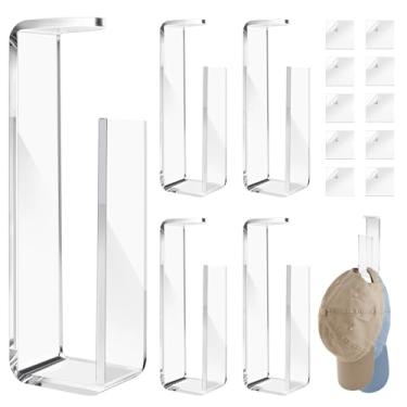 Imagem de Pacote com 5 organizadores de chapéus de acrílico, organizador de bonés de beisebol com fita adesiva forte dupla face, armazenamento de chapéus para bonés de beisebol para armário de porta de parede