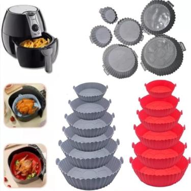 Imagem de Kit Com 6 Formas Antiaderente Cesta Redonda de Silicone Para Air Fryer Fritadeira Universal Para Todos Os Modelos Reautilizável Com Alça CORES SORTIDAS