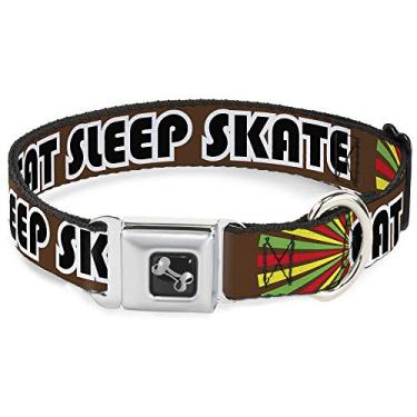 Imagem de Buckle-Down Coleira para cães com fivela de cinto de segurança - EAT Sleep SkATE Brown/Rasta Burst - 3,8 cm de largura - Serve para pescoço de 40,6 a 58,4 cm - Médio