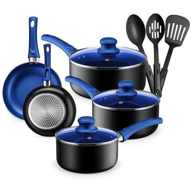 Imagem de Chefs Star Conjunto de Panelas e Frigideiras Antiaderentes, 11 Peças, Azul