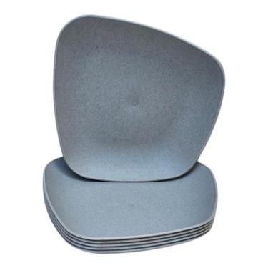 Imagem de Kit 06 Pratos Plastico Duro Resistente Sobremesa Cinza - Azzu
