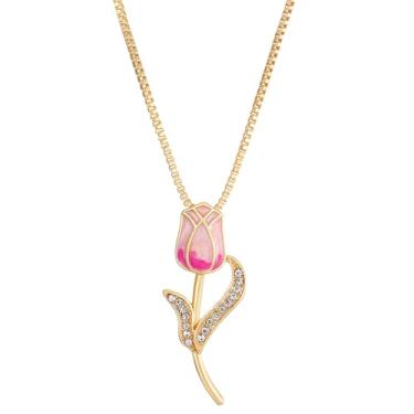 Imagem de coadipress Colar com pingente de flor de tulipa para mulheres, delicado, elegante, boêmio, temperamento, cristal, tulipa moderna, joia de amizade, Small, Liga de aço, Strass