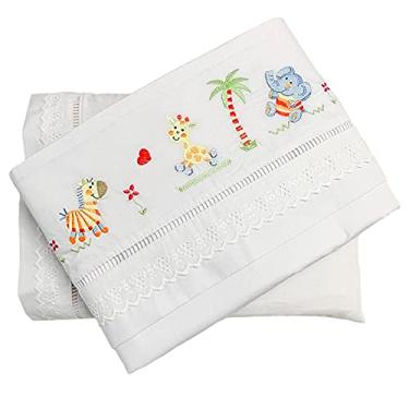Imagem de Jogo de Lençol para Berço 3 Peças Ponto Palito com Bordado Inglês - Baby Zoo Colorido - Biramar Baby