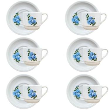 Imagem de Jogo 6 Xicaras Café/Chá hotel 200ml Empilháveis - Flor Azul - Antilope