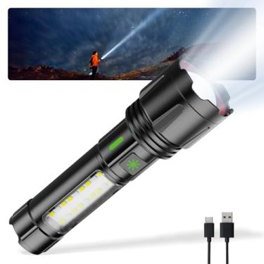 Imagem de LUTW Lanternas recarregáveis de alto lúmens, lanterna tática de LED potente, super brilhante, 5 modos, lanterna de acampamento à prova d'água com zoom USB C, para presente de emergência em casa, 1