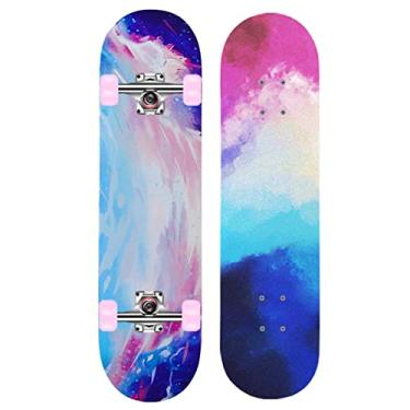 Imagem de Skate profissional completo de 78,7 cm para meninas e meninos, 7 camadas de bordo natural duplo chute côncavo para crianças, adolescentes, adultos, iniciantes, homens e mulheres